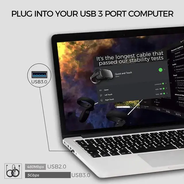 Alt view image 6 of 6 - JAENFONG 16Ft / 5M USB C Type C to USB A 3.0 Cable Compatible with Oculus Quest 1/2 USB, 3.2 Gen1, USB C to A, High Speed Data Transfer with Relay Amplifier Chip