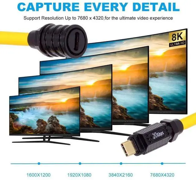 Alt view image 5 of 7 - JAENFONG USB C Stretch Coiled Extension Cable 20Gbps 140W 8K 5K 4K@60Hz USB4.0 Compatible with Thunderbolt3/4 1.8M