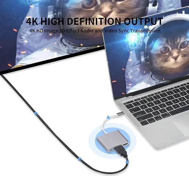 Alt view image 4 of 5 - JAENFONG USB-C to HDMI Adapter, USB 3.1 Type C to HDMI 4K Multiport AV Converter with USB 3.0 Port Mac HDMI Adapter,USB-C Digital AV Multi Port Adapter for MacBook Pro/ S8+/S9+/Projector/Monitor(Gray)
