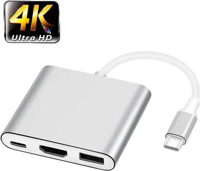 Alt view image 2 of 5 - JAENFONG USB-C to HDMI Adapter, USB 3.1 Type C to HDMI 4K Multiport AV Converter with USB 3.0 Port Mac HDMI Adapter,USB-C Digital AV Multi Port Adapter for MacBook Pro/ S8+/S9+/Projector/Monitor(Gray)