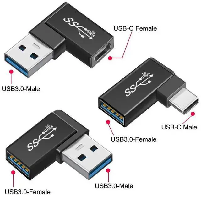 Alt view image 3 of 7 - JAENFONG 3pcs/lot Angled 90 Degree USB 3.1 Type C Male Female to USB3.0 Type A Female OTG Data 10Gbps Adapter