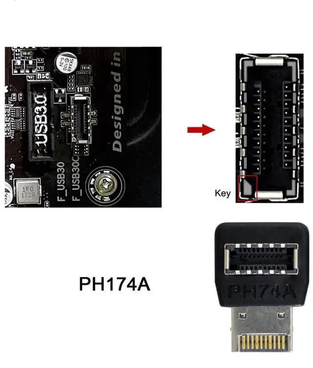 Alt view image 2 of 7 - JAENFONG 2pcs Overmold USB 3.1 Front Panel Header Male to Female Type-E Motherboard Extension Data Adapter