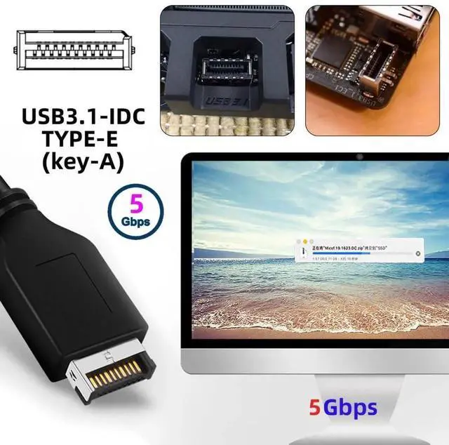 Alt view image 3 of 7 - JAENFONG  USB 3.1 Type E 1 to 2 USB 3.0 19/20Pin HUB Port Multiplier PCBA Adapter with SATA Power Cable