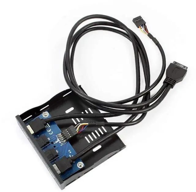 Alt view image 2 of 7 - JAENFONG  2Ports USB3.0 PC Front Panel Bracket 3.5 Floppy Bay 19Pin to USB 3.0 Hub HD Audio Earphone Mic Connector with Cable for Desktop (Black)