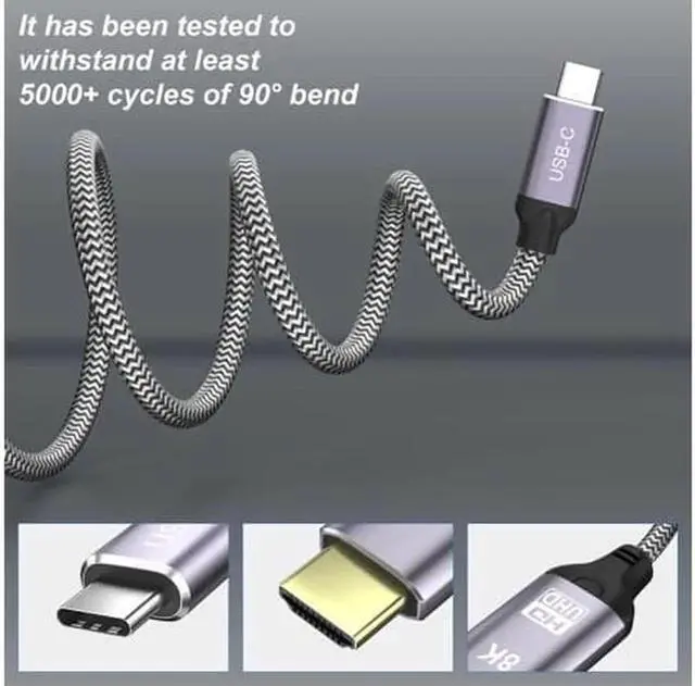 Alt view image 5 of 7 - JAENFONG USB-C USB3.1 to HDMI 2.1 8K Cable 7680x4320 8K@30Hz 4K@120Hz UHD HDR High Speed 48Gbps Thunderbolt 3 Compatible for HDTVs Projectors and Monitors 1.8m