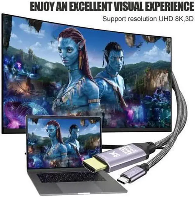 Alt view image 3 of 7 - JAENFONG USB-C USB3.1 to HDMI 2.1 8K Cable 7680x4320 8K@30Hz 4K@120Hz UHD HDR High Speed 48Gbps Thunderbolt 3 Compatible for HDTVs Projectors and Monitors 1.8m