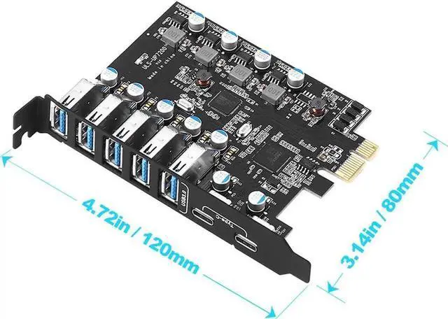 Alt view image 4 of 4 - JAENFONG PCI-E to USB 3.0 7-Ports(2X USB-C - 5X USB-A) Expansion Card,PCI Express x1 to USB Type-C 5Gbps Add On Card Hub Converter for Desktop w/ Full-Profile Slot Cover,Support Windows10/8,MAC OS 10.