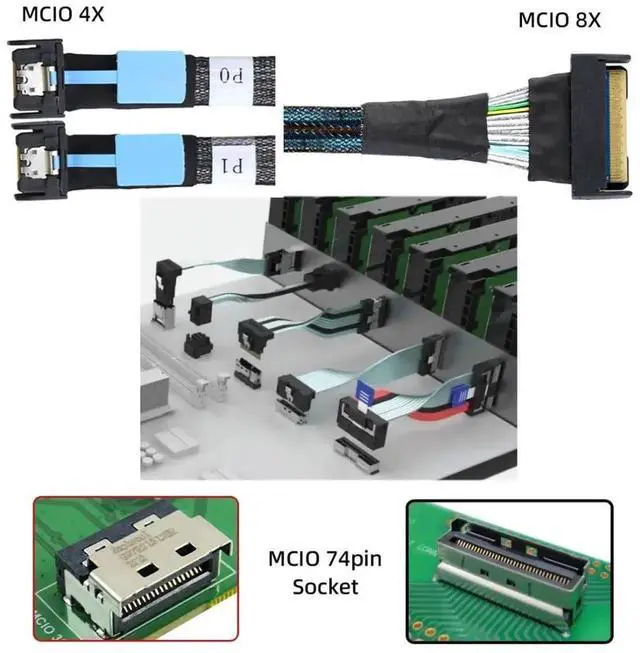 Alt view image 4 of 7 - JAENFONG PCI-E 5.0 Mini Cool Edge IO MCIO 8X 74Pin 1 to 2 MCIO 4X 38Pin SFF-TA-1016 Extension Data Cable 0.5M