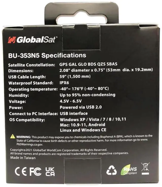 Alt view image 5 of 5 - JAENFONG GlobalSat BU-353N5 USB GNSS Receiver, Black, Made in Taiwan