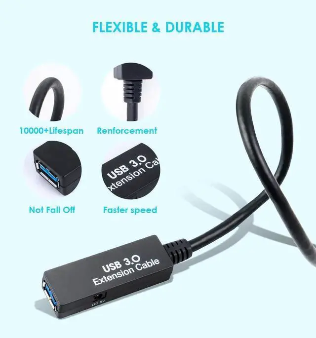 Alt view image 2 of 7 - JAENFONG 32Feet USB 3.0 Extension Cable,Type A-Male A-Female Extender Cord, With 2 Expansion Chipset Signal Boosters, Compatible With Oculus Quest 2 VR, Xbox, PS4,Webcam,Printer, Hard Drive,USB HUB Et