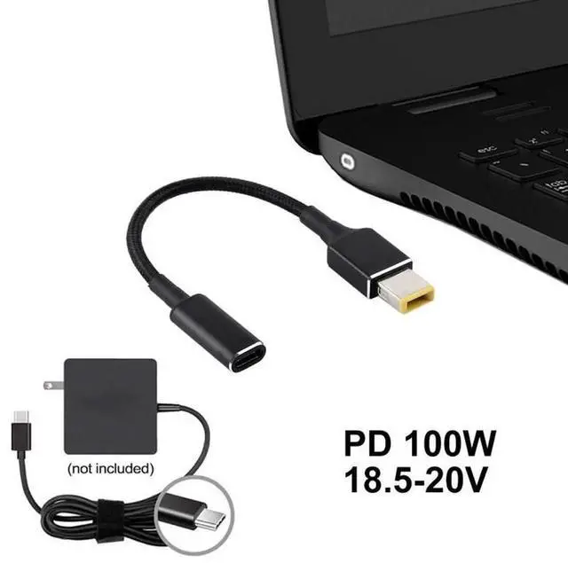 Alt view image 3 of 5 - JAENFONG PD 100W 18.5-20V Square Plug to USB-C / Type-C Adapter Nylon Braid Cable for