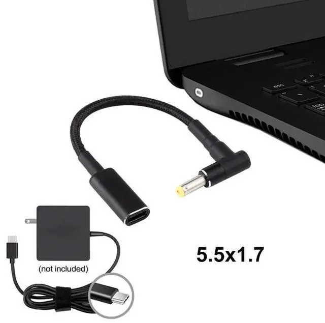 Alt view image 3 of 5 - JAENFONG PD 100W 18.5-20V 4.8 x 1.7mm Elbow to USB-C / Type-C Adapter Nylon Braid Cable