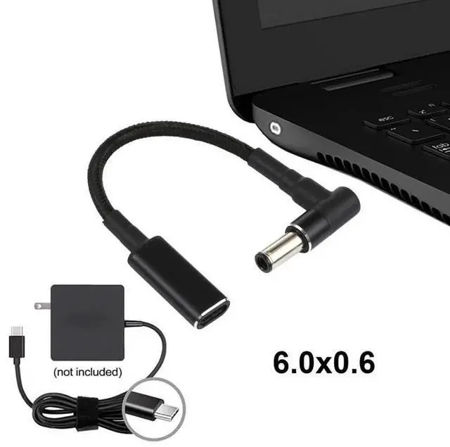 Alt view image 5 of 5 - JAENFONG PD 100W 18.5-20V 6.0 x 0.6mm Elbow to USB-C / Type-C Adapter Nylon Braid Cable