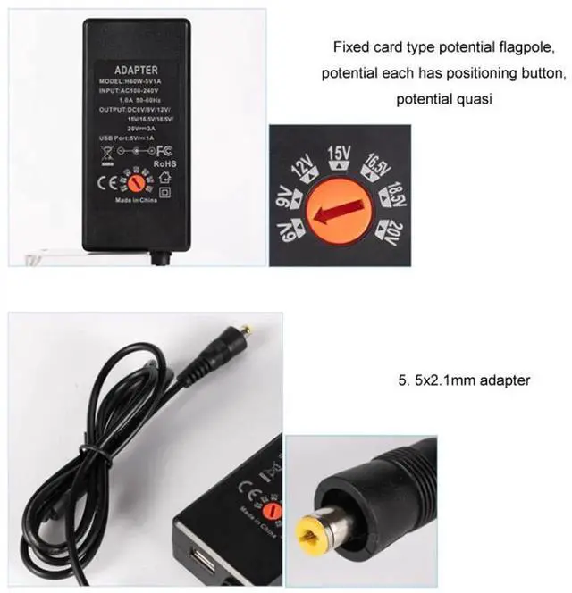 Alt view image 5 of 7 - JAENFONG 65W 6-20V Adjustable 3A DC Power Adapter Charger, Specification: UK Plug Small