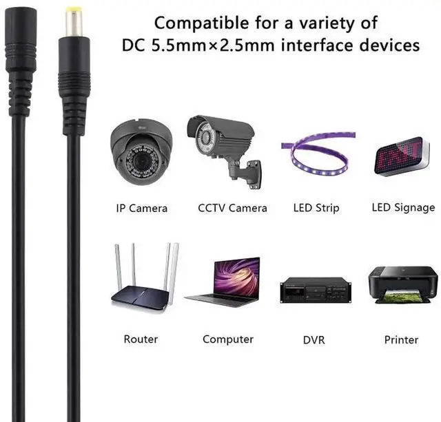 Alt view image 5 of 7 - JAENFONG 8A 5.5 x 2.5mm Female to Male DC Power Extension Cable, Cable Length:1.5m 1.5m (Black)