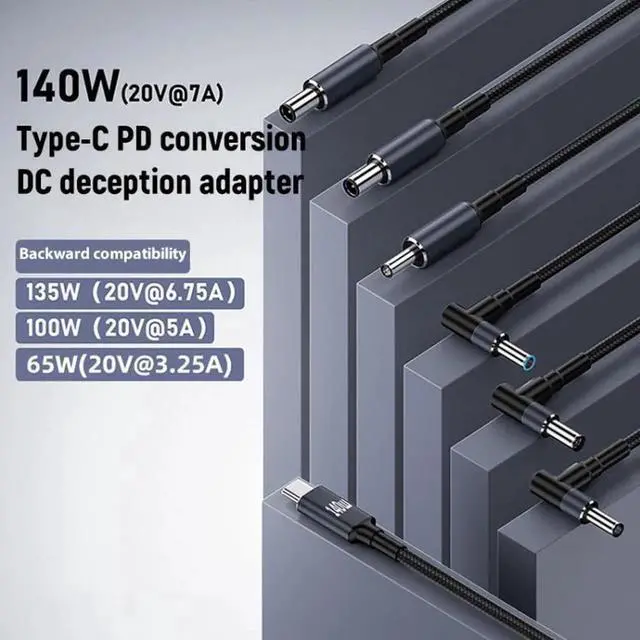 Alt view image 6 of 7 - JAENFONG 1.8m 140W Type-C to DC Laptop Charging Cable, Model:DC6.0x3.7mm 20V7A
