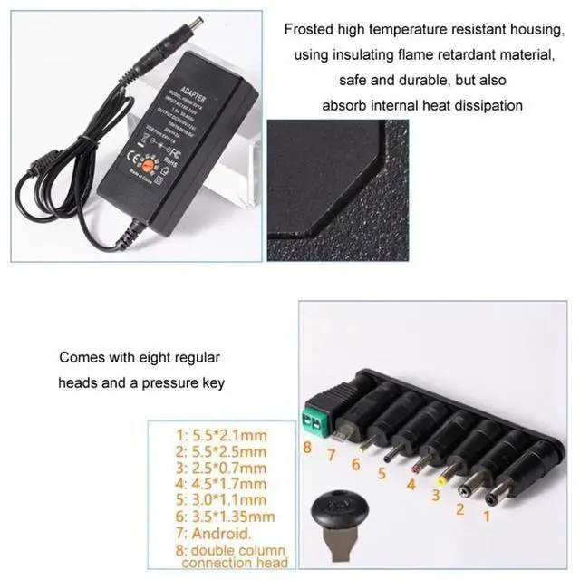 Alt view image 4 of 7 - JAENFONG 65W 6-20V Adjustable 3A DC Power Adapter Charger, Specification: US Plug