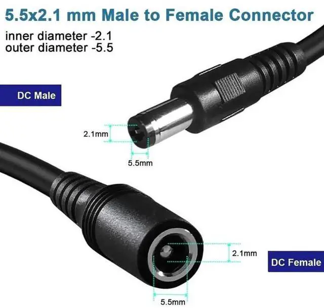 Alt view image 5 of 7 - JAENFONG 8A 5.5 x 2.1mm Female to Male DC Power Extension Cable, Length:1.5m 1.5m (Black)