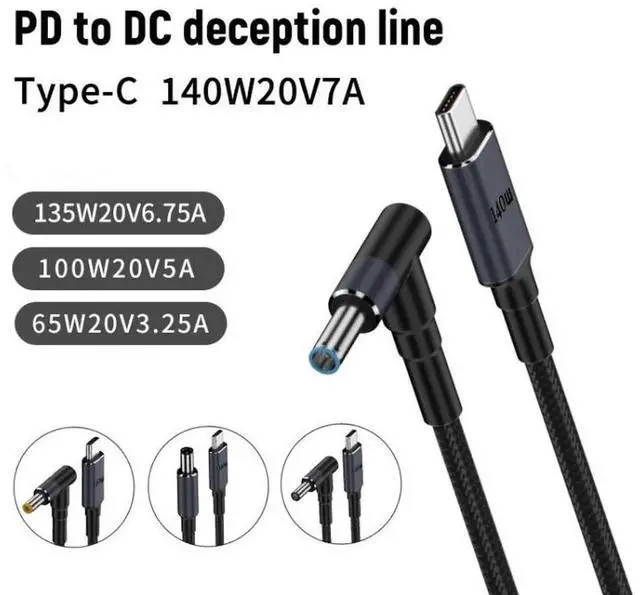 Alt view image 3 of 7 - JAENFONG 1.8m 140W Type-C to DC Laptop Charging Cable, Model:DC5.5x2.1mm 28V5A