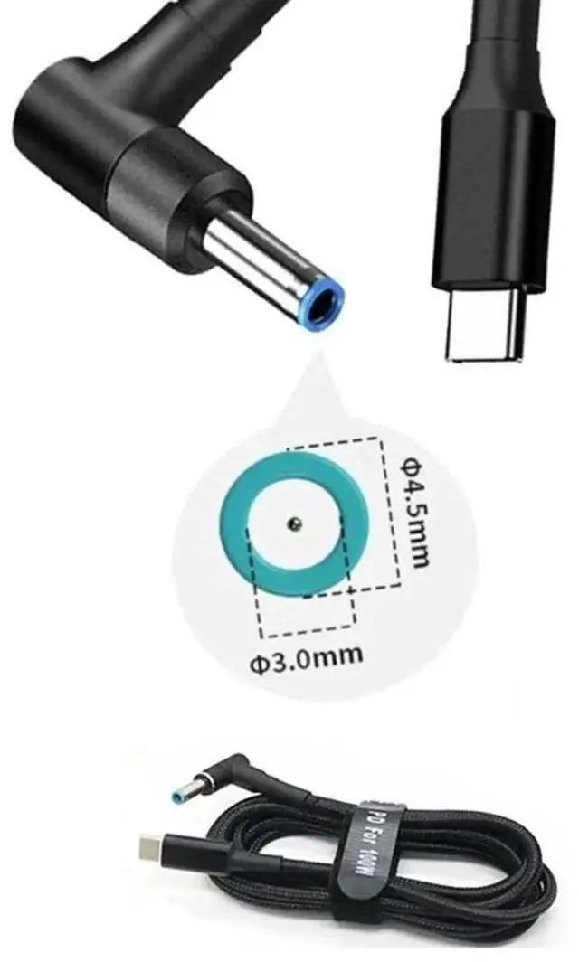 Alt view image 3 of 6 - JAENFONG USB C to Laptop Charging Cable Adapter Type C to DC 4.5 x 3.0mm Converter 100W PD Power Charger Supply Cord for