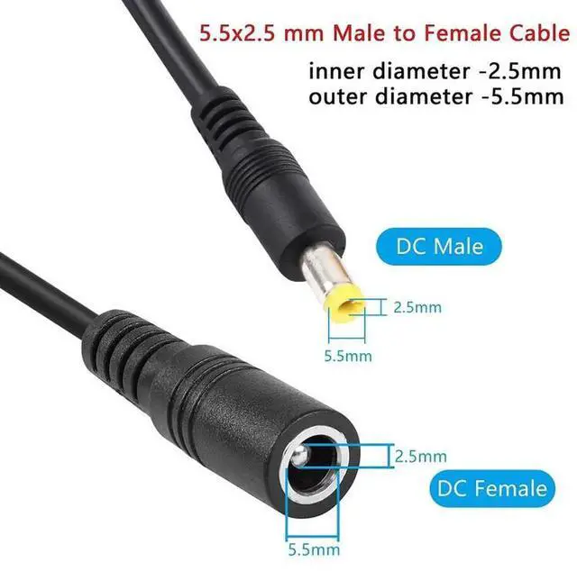 Alt view image 5 of 7 - JAENFONG 8A 5.5 x 2.5mm Female to Male DC Power Extension Cable, Cable Length:10m 10m (Black)
