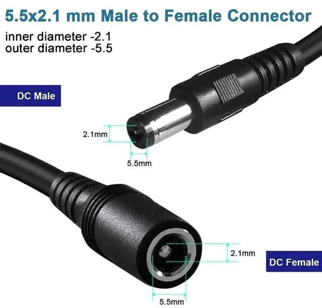 Alt view image 2 of 6 - JAENFONG 8A 5.5 x 2.1mm Female to Male DC Power Extension Cable, Length:1m 1m (Black)