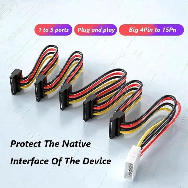 Alt view image 2 of 3 - SATA 3.5/2.5 inch 1 to 5 SATA Hard Drive Power Supply Splitter Cable Cord 18AWG