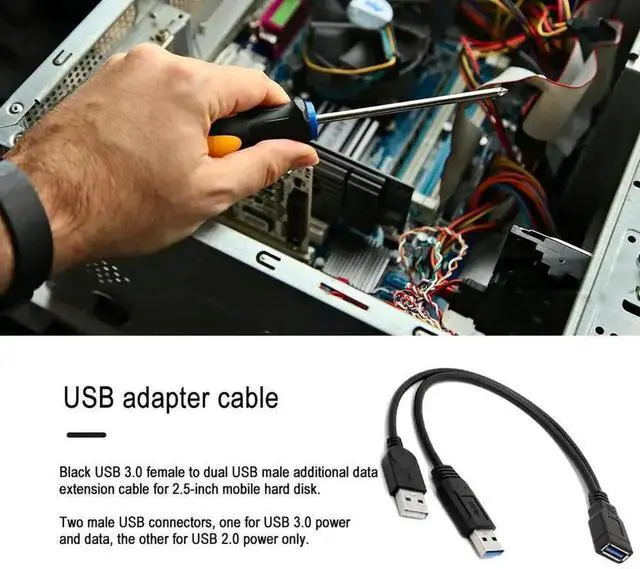 Alt view image 3 of 4 - Data Y Extension Splitter Cable USB 3.0 to Dual USB Extra Power Data Extension Cable for 2.5 inch External HDD
