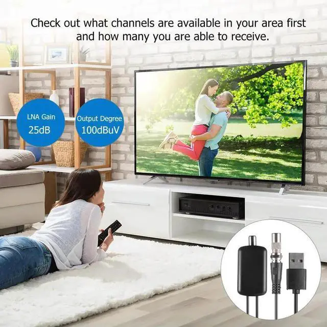 Alt view image 3 of 3 - HDTV Signal Amplifier Professional Indoor HD Digital TV Antenna Amplifier Low Noise 25dB High Gain Adapter with USB Power Supply