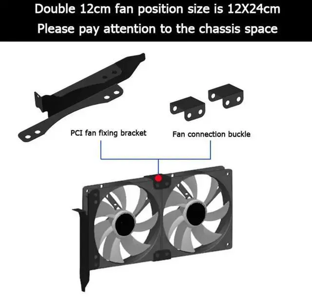 Alt view image 2 of 3 - Video Graphics Card Water Cooler Radiator Graphics Card Cooler Dual Fan Mount Rack PCI Slot Bracket for 90mm 120mm Fan