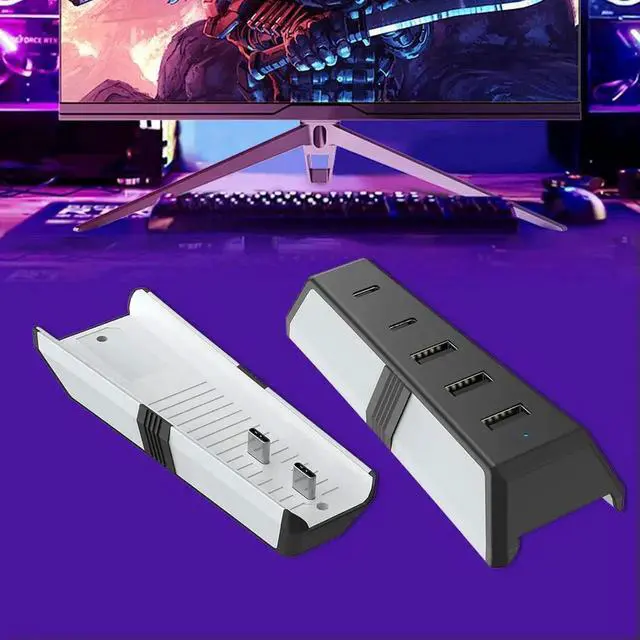 Alt view image 4 of 4 - 5 Ports USB Hub with 3x USB 2.0 1x USB Type-C 1x Type-C 3.1 USB Extender for 5 Pro Console Disc &