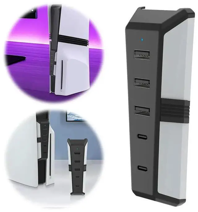 Alt view image 2 of 4 - 5 Ports USB Hub with 3x USB 2.0 1x USB Type-C 1x Type-C 3.1 USB Extender for 5 Pro Console Disc &