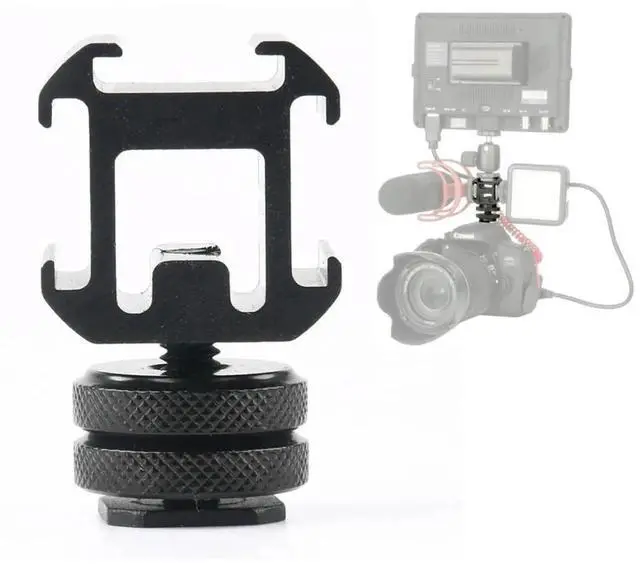 Alt view image 3 of 4 - Camera Hot Shoe Mount Camera Hot Shoe Extension Bracket with Triple Cold Shoe Mount On-Camera Mount Adapter 1/4inch Screw