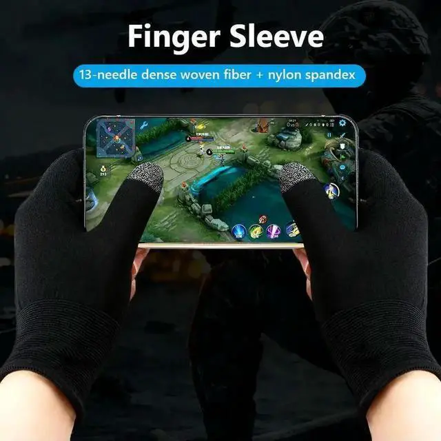 Alt view image 2 of 3 - 1 Pair Palm Fingertip Gloves Anti-slip Gamer Gloves Sweatproof Mobile Phone Finger Sleeves Breathable for PUBG Mobile Phone Game