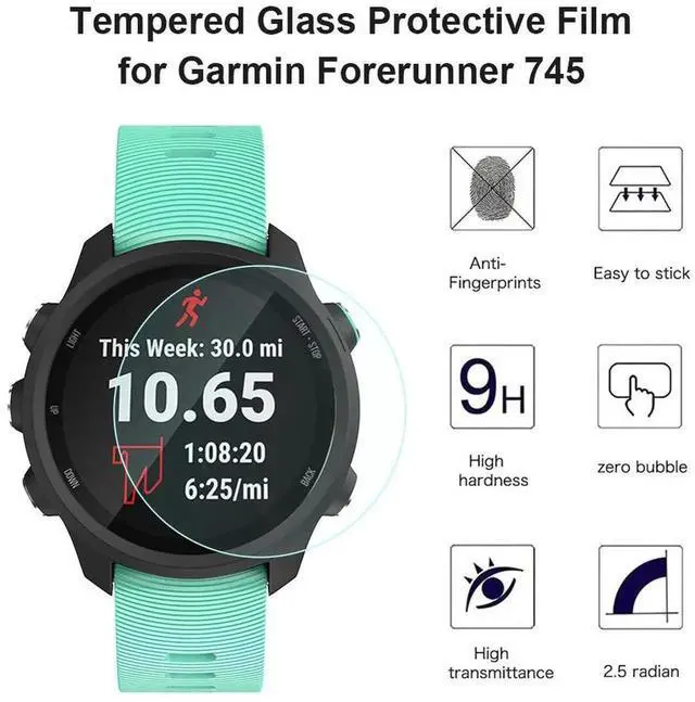 Alt view image 3 of 3 - 2pcs Watch Tempered Glass Film for Garmin Forerunner 745 Screen Protector Kit