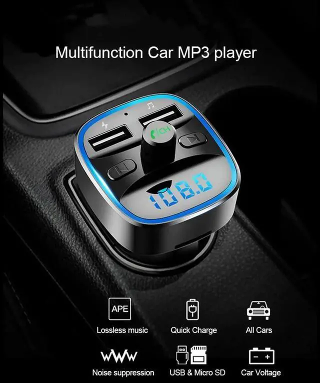 Alt view image 2 of 3 - MP3 Player Fast Charging Dual USB Charger Car Bluetooth 5.0 FM Transmitter