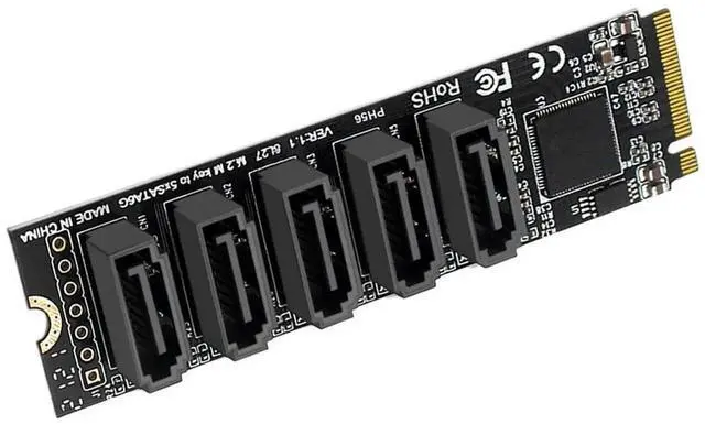 Main image of M.2 M-Key PCI Express To SATA 3.0 Expansion Card JMB585 Chipset Converter Card Support for OS//Linux 6Gbps 5 Ports