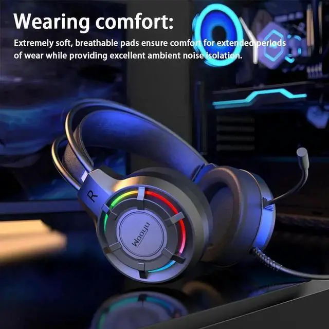 Alt view image 3 of 3 - Wired Gamer Headset LED Light Over-Ear Headphone 7.1 Surround Deep Bass Stereo Headset Noise Cancelling with Mic for Computer PC