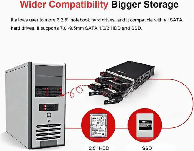 Alt view image 3 of 5 - 1PC 4 / 6-Bay 2.5inch SATA SSD HDD Hot Swap Mobile Rack/Enclosure Hard Disk Enclosure Rack Data Storage For 5.25 Drive Bay