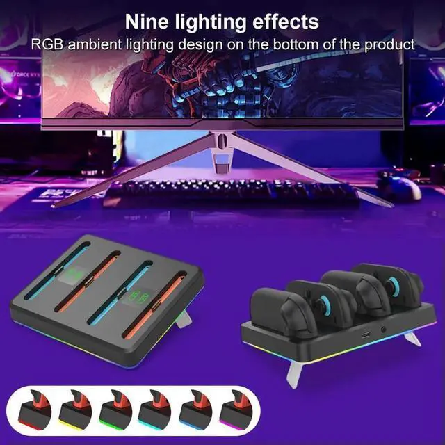 Alt view image 2 of 4 - Controller Charger with RGB Lights Charging Dock Magnetic Controller Charger Stand Station for Nintendo Switch2 Accessories