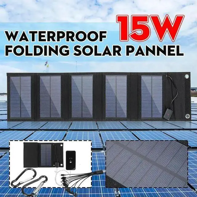 Alt view image 3 of 3 - 15W 5V Solar Bank Pack IP65 Waterproof Foldable Solar Panel Pack Kit Monocrystalline Module 5-Panel for Camping Lights Cellphone