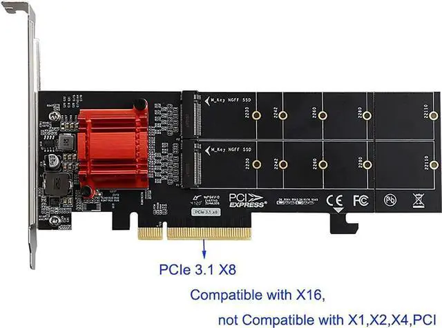 Alt view image 4 of 6 - M.2 NVMe PCIe Adapter, M.2 NVMe NGFF SSD to PCI-e 3.1 Gen3 X8 X16 Card with Low Profile Bracket Support M.2 (M Key) NVMe SSD 22110/2280 /2260/2242 /2230