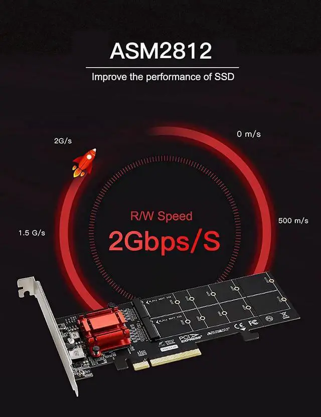 Alt view image 2 of 6 - M.2 NVMe PCIe Adapter, M.2 NVMe NGFF SSD to PCI-e 3.1 Gen3 X8 X16 Card with Low Profile Bracket Support M.2 (M Key) NVMe SSD 22110/2280 /2260/2242 /2230