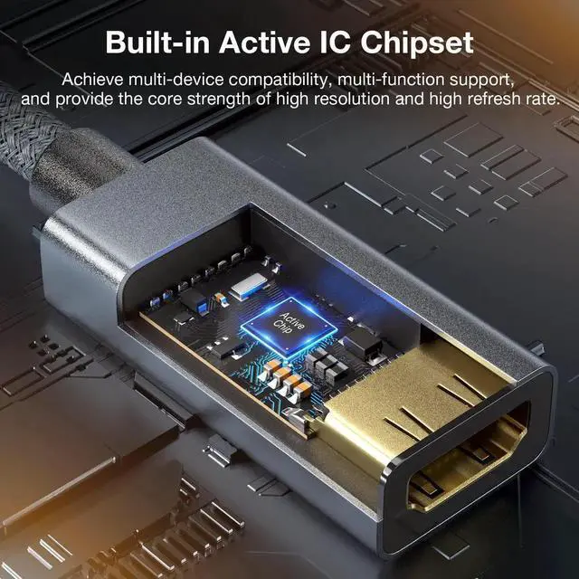 Alt view image 3 of 7 - Mini DisplayPort to HDMI Adapter, Mini DP Male to HDMI 2.1 Female Converter Cable, Support 8K@60Hz, 4K@120Hz, 2K@240Hz, HDR, FreeSync, VRR for Thunderbolt 2, iMac, Surface Pro, Monitor, Graphics