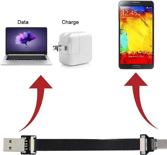 Alt view image 4 of 7 - JAENFONG Type-A USB 2.0 Male to Type-C USB-C Male Data Flat Slim FPC Cable 100CM for FPV & Disk & Phone