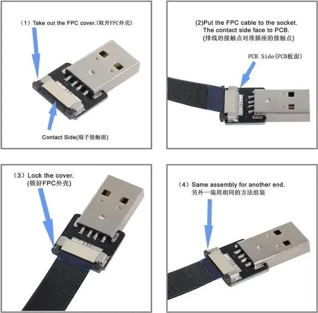 Alt view image 5 of 7 - JAENFONG Type-A USB 2.0 Male to Type-C USB-C Male Data Flat Slim FPC Cable 100CM for FPV & Disk & Phone
