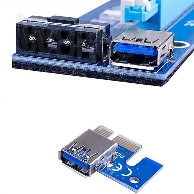 Alt view image 2 of 7 - JAENFONG Ver006 PCI-E Mining GPU Riser Card Extender PCIE 1X to 16X Extension Cable Adapter with 0.6M USB 3.0 Cable SATA to 6Pin Power Wire for GPU Graphics Card Bitcoin Ethereum Mining (Blue)