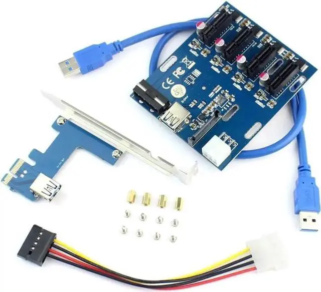 Alt view image 2 of 7 - JAENFONG PCIe 1 to 4 PCI Express 1X Slots Riser Card Mini ITX to External 4 PCI-e Slot Adapter PCIe Port Multiplier Card