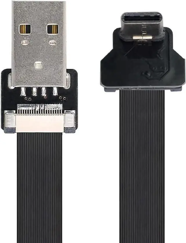 Main image of JAENFONG Type-A USB 2.0 Male to Type-C USB-C Male Upward Angled 90 Degree Data Flat Slim FPC Cable 20CM for FPV & Disk & Phone