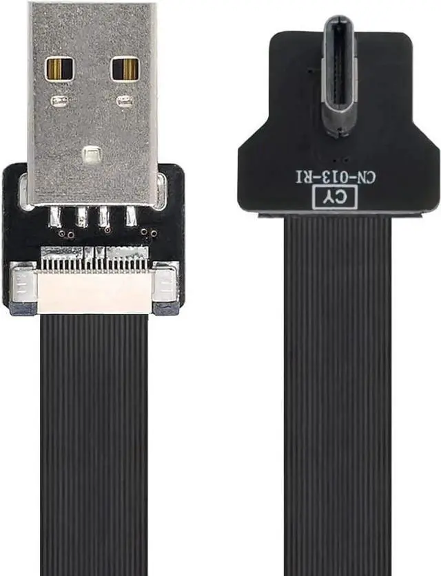 Main image of JAENFONG Type-A USB 2.0 Male to Type-C USB-C Male Left Right Angled 90 Degree Data Flat Slim FPC Cable 20CM for FPV & Disk & Phone